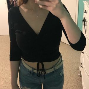 Tight black cropped top with tie design